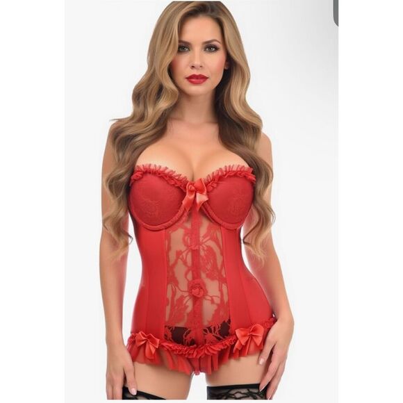 NEW Daisy Corsets Lavish Lycra & Lace Hook & Eye Stretch Bustier Corset S - Picture 1 of 7